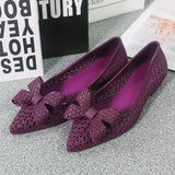 Shoes Pointed Toe Bowtie Hollow Out Summer Woman Flats Ladies Slip On Comfortable Jelly Shoes Fashion 2020 Female