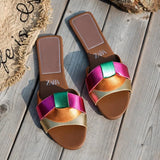 Breakj Large-Size Slippers Women 2025 New Flat-Soled Sandals Trend One-字字 Color