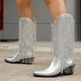 Breakj Mid-Clinity Fashion Boots Women Large-Size Retro Coarse And Folded Feet V Mouth Western