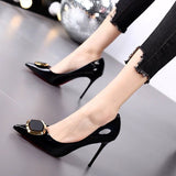 Heels Women's Stilettos 2023 Spring New Sexy Soft Lacquered Leather Pointed Work Shoes Women's Lacquered Leather