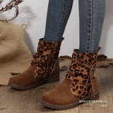 Large-Size Square With Velvet Tuff-Faced Short-Cuffed Boots Women's New Side Zipper Round Head Locomotive Boots