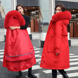 -30 Degrees Snow Wear Long Parkas Winter Jacket Women Fur Hooded Clothing Female Fur Lining Thick Winter Coat