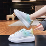 Gradient Women's Sneakers Off White Shoes Female Thick Bottom Heighten Shoes 2021 Fall Sneakers Trendy Shoes Green