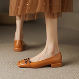 Women Pumps PU Decoration Ladies Square Heel Single Shoes Retro Square Toe Casual Zapatos Mujer Primavera Verano