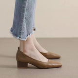 Spring And Summer New Style Small Heels Simple Ladylike Soft Leather Non-Sharpening Tiptoe Single Shoes Short