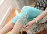 Fitness Leggins Short Leggings Women Summer Lace Floral Female Casual Capris Hollow Out Slim White