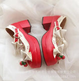 Spring And Autumn Lolita Thick Heel High Heel Doll Shoes Strawberry Bell Sweet Shoes,cosplay Professional