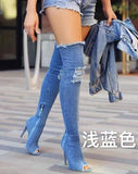 2017 New Fish Mouth Cow Carefully Follow The Knee Boots With The Same Thin Leg Elastic Sandals In