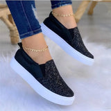 Women Flats Rhinestone Bling Chic Shining Star Sewing Thick Sole Slip on Platform Fashion Casual Sneakers Women
