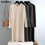 winter o-neck button oversize long sweater dress chic loose knit dress women long dress Female chic sweater maixt