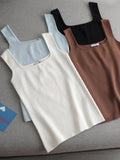 quality chic basic U-NECK Summer white knit Women tank top sexy sleeveless t-shirt vintage top casual crop top t