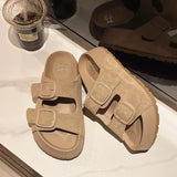 Breakj New Korean Version Of Fish Mouth Thick Bottom Leisure Side Buckle Boken Foot Outside Wearing Beach Slippers