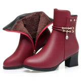 Winter Boots Women's High Heels Solid Color Fleece Warm Plus Size 42 Outdoor Anti-Skid Middle Boots Botas Mujer