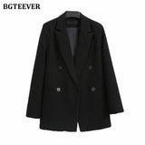 Autumn New Fashion Notched Collar Women Blazer Elegant Long Sleeve Loose Double Breasted Female Suits Jackets
