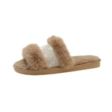 Style Woolly Lace Flat-Soled Slippers Women's Fashionable Home Indoor Hairy Cotton