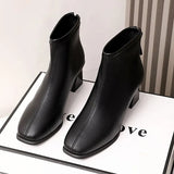 Winter Women Boots Casual Leather Shoes Low Heels Autumn Shoes Woman Pointed Toe Rubber Ankle Boots Black Red Zapatos