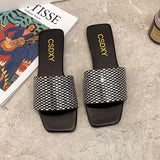 Breakj Version Of Water Diamond Flat Bottom Slippers Female Type One Foot Pedal Home Clothing Slippers Women's