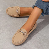 Breakj Bean Shoes Women's New Round Head Shallow Mouth Water Drill Chain Flat-Soled Casual Shoes In The Fall Of