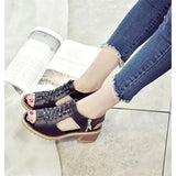 Toe Beige Square heel High heels sandals women2019summer shoes woman Retro Student Metal Decoration ladies shoes