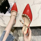 Breakj Half Slippers Women 2025 Summer New French Rivet Low Heel Cool Slippers Casual Fairy Dress