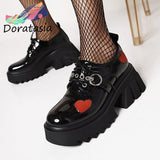 Brand Women Heart Lace Up Chunky Punk Design New Shoes Platform Thick Bottom Pumps Women Luxury Spring