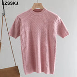 spring knit T Shirt Short Sleeve Women summer loose o-neck T Shirt chic solid color Basic t-shirt Tee Shirt Female