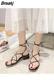 Sandals Women's 2023 Summer New Fashion Flat Open Toe Cross Tie Shoes Casual Elegant Dress Lace Up Beach Gladiator