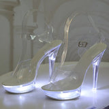 Sexy Ultra-heeled Sandals Ladies Stilettos Light Up Platform Sandals Transparent Crystal Shoes LED Glowing Shoes