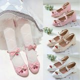 Fashion Cosplay Party Princess Lolita Women Shoes Low Heel Mary Jane Butterfly-Knot Block Pumps Shining Strawberry