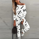 Sportswear Women Fashion Casual Solid Fit One Shoulder Top Long Pants Set Long Sleeve Top & High Waist Drawstring Pants