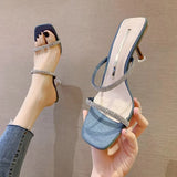 Women Rhinestones High Heels Summer Shoes Woman Wedding Fashion Jelly Open Toe Mary Janes Mules Thin Heels Party