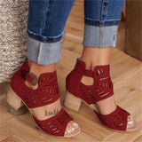 Hollow Out Sandals Mid Heel Summer Ladies Shoes Artificial Open Toe Casual Wedding Pumps Women Sandalias Casual