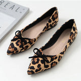 Bow-knot leopard pattern flats woman ballerina plus size 40-43 sneaker shoes women loafers pointed toe flock