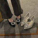 Breakj Women 2025 Summer New Small Design French Pointed Shoes With Small Fragrant Feng Shui Drilling