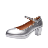 Breakj 6Cm Silver Heeled Show Shoes Thick-Singing Leather Shoes Thick-Soled Model Single-Shoe Large-Size Working