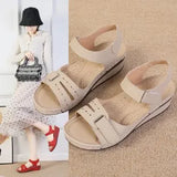 Summer New Retro Women's Shoes Sandals Car Line Hole Shoes Large Size Round Head Slope Heel Comfortable Sandals