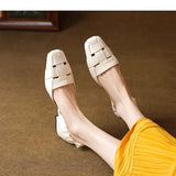 Retro Woven Hollow Sandals for Women 2024 Summer New Sheepskin Comfortable Square Head Flat Hollow Single