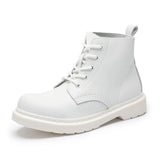Solid Women White Boots Luxury Split Leather Girls Casual Shoes Lace-up Street Punk Ladies Motorcycle