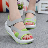 Students Platform Sandals Green&Blue Color Block Sports Shoes Woman Nubuck Mesh Open Toe Wedges Sandalias Femmes