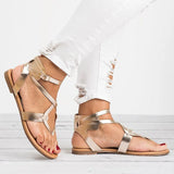 Sandals Soft Bottom Flat Sandals Pu Leather Summer Shoes Women Casual Gladiator Sandals Plus Size 43 Beach Shoes