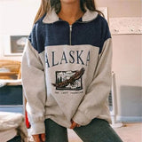 Stand Collar Half Zipper Sweatshirt Fashion Letter Printed Long Sleeve Blouse Pullover Famale Casual Street Outwear