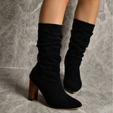 Breakj In The Boots Women's 2025 Autumn And Winter New High-Heeled Sharp-Headed Folding Pile Boots Large-Size Coarse And Fashion