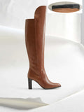 Leather Knee High Boots Women Sexy Chunky High Heels Long Boots Female Winter Party Shoes Cowboy Knight