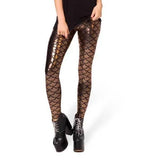 Women Fish Scale Print Mermaid Leggings Push Up Stretch Shiny Pants Casual