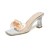 New Style Water Diamond Transparent Sandals In Summer Are Feminine, One-Word Flip-Flops, Thick Heels, High-Heeled Slippers, High-End