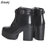 Autumn Martin Boots Boots Women Round Toe Buckle Shoes Women High Heel Fashion Plus Size Square Heels Lacing 3