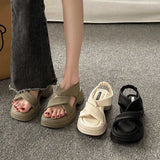 Thick-Soled Loose Pastry Bottom Leaky Toe Sandals Women's 2024 Summer New Casual Slope Heels Elastic