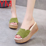 Outside 2020 Summer Women Wedge Sandals Shoes Woman Casual Straw High Heels Platform Ladies Slides Female