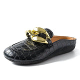 Women Slipper Low Heels Casual Slides Flip Flop Round Toe New Arrival Brand Design Gold Chain Closed Slip On Shoes
