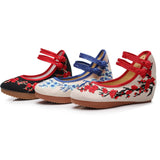 Breakj Heels Single Shoes Embroidered Cloth Shoes Women's Embroidered Shoes Embroidered Shoes Spring And Autumn Retro Plate Buckle Beef Tendon
